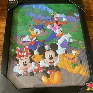 Vintage Canvas Disney Mickey Mouse Hanging Wall Art Print Rare Collectable 1989